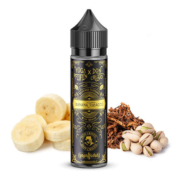 DON CRISTO X YOGS PFEIFEN Banana Tobacco Aroma 10ml bottle with bananas and tobacco leaves.