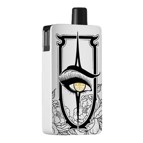 dotMod dotPod Max Kit in white with eye design, ideal for DL, RDL, and MTL vaping experiences.