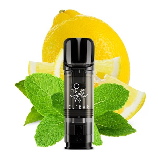 Elfbar ELFA Pod device with lemon and mint leaves, highlighting a fresh vaping experience.