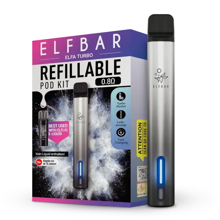 Elfbar Elfa Turbo E-Zigarette, nachfüllbares Pod-Kit mit 0,8 Ohm Head, für flexibles Dampfen.
