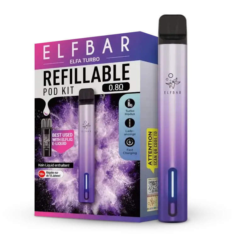 Elfbar Elfa Turbo E-Zigarette, nachfüllbares Pod-System, innovatives Dampferlebnis, 0,8 Ohm Head.