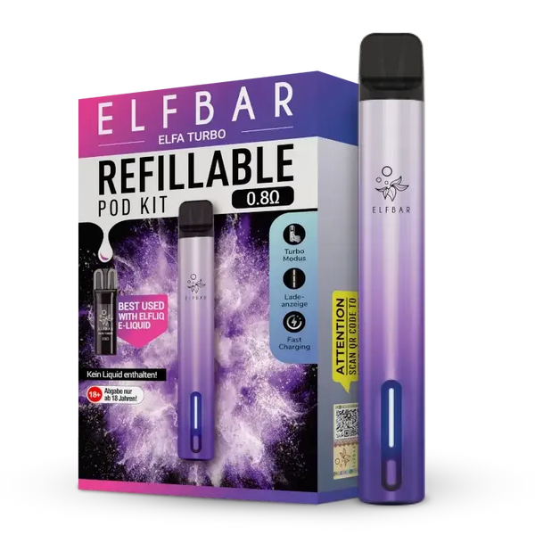 Elfbar Elfa Turbo E-Zigarette, nachfüllbares Pod-System, innovatives Dampferlebnis, 0,8 Ohm Head.