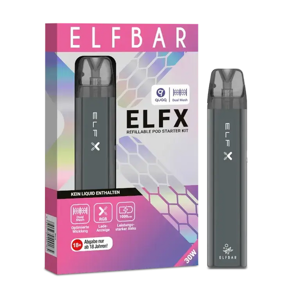 Elfbar Elfx E-Zigarette Starter Kit with 1000 mAh battery and colorful packaging, designed for vapers.