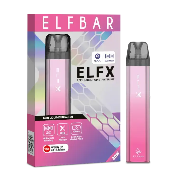 Elfbar Elfx E-Zigarette Set with 1000 mAh battery and dual pods, designed for an optimal vaping experience.