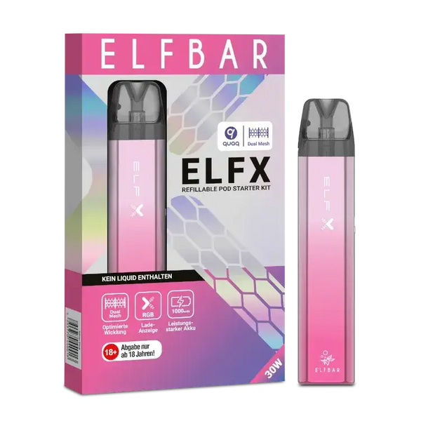 Elfbar Elfx E-Zigarette Set with 1000 mAh battery and dual pods, designed for an optimal vaping experience.