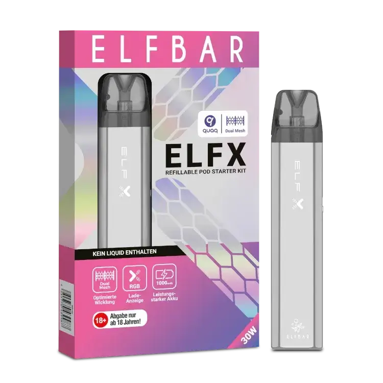 Elfbar Elfx E-Zigarette Set with 1000 mAh battery and dual-color LED display, ready for vaping.