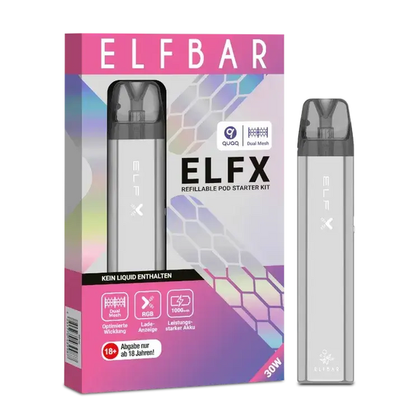 Elfbar Elfx E-Zigarette Set with 1000 mAh battery and dual-color LED display, ready for vaping.