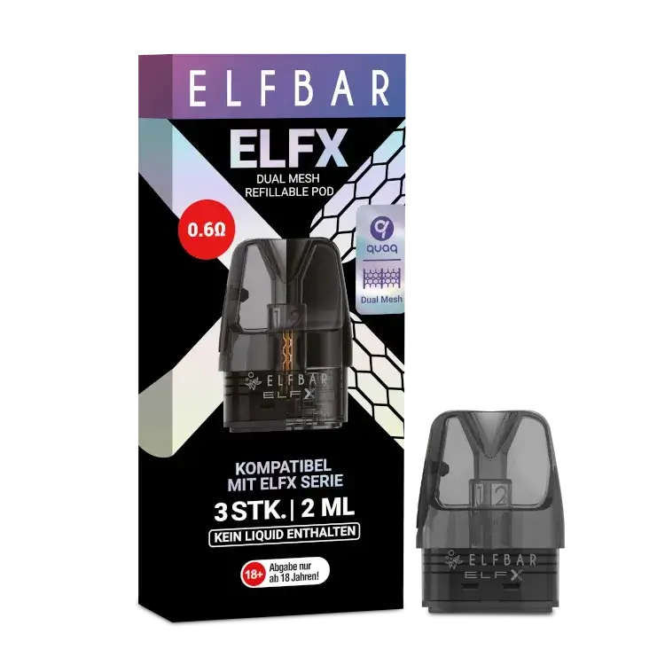 Elfbar Elfx Pod - Dual Mesh, 0.60 Ohm, 3 Stück, kompatibel mit Elfbar Elfx E-Zigaretten-System.