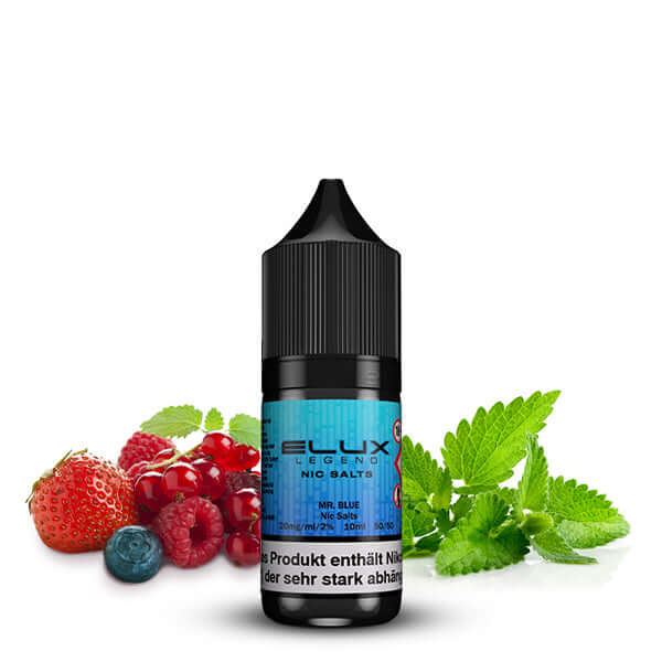 Elux Nikotinsalz Liquid in 10ml bottle with berry and mint flavor, 20mg/ml nicotine for intense vaping experience.