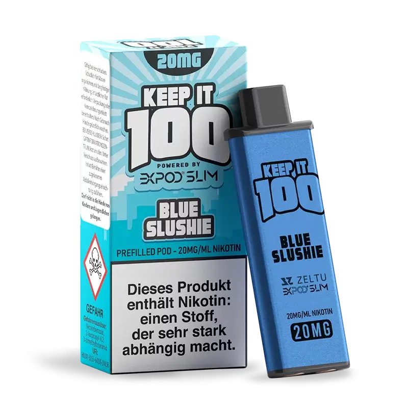 EXPOD Slim Prefilled Pod 2ml in Blue Slushie flavor with 20mg nicotine for a premium vaping experience.