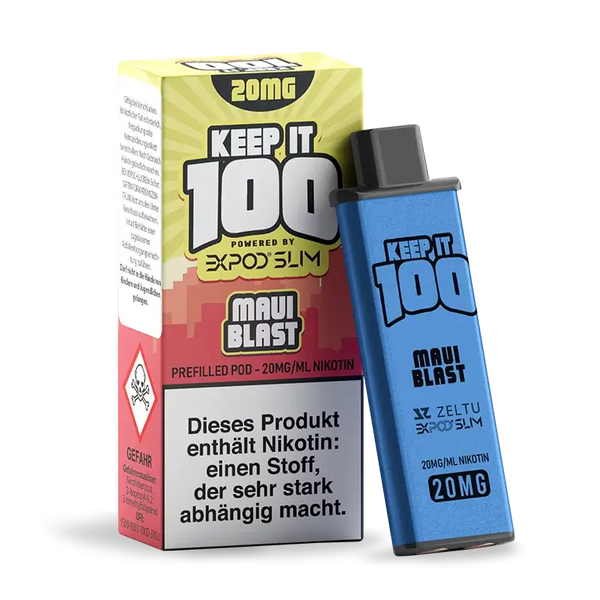 EXPOD Slim Prefilled Pod 20mg Maui Blast - vape product box and pod for enhanced vaping experience.