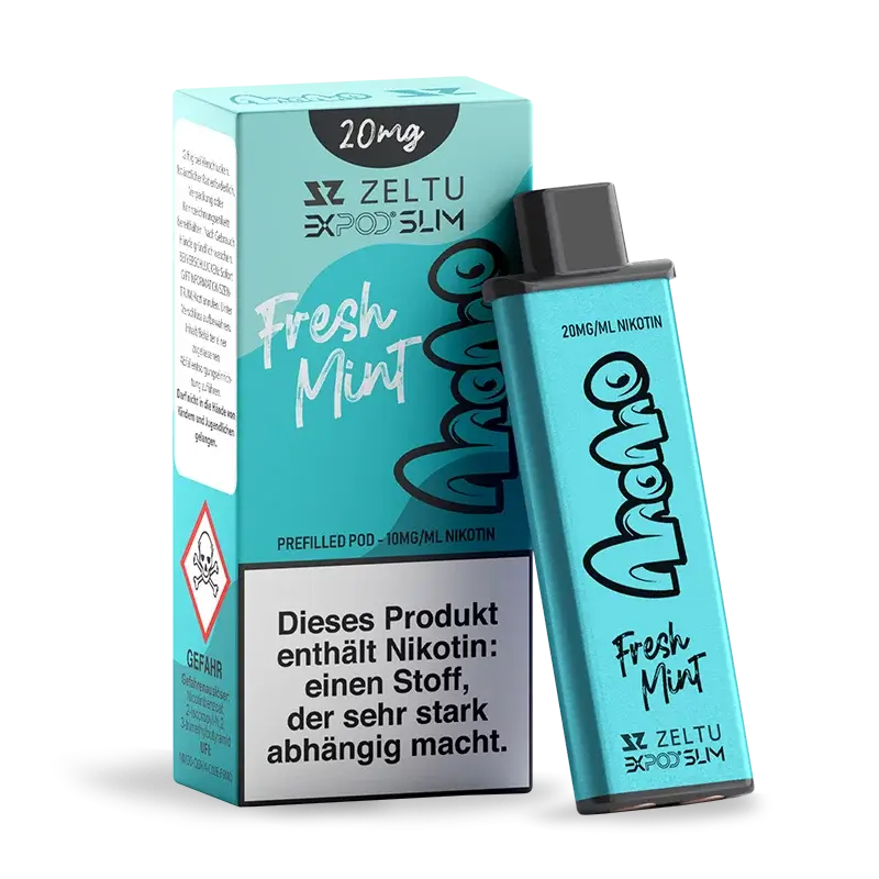 Zeltu Expod Slim Prefilled Pod 2ml in Fresh Mint flavor, featuring 20mg nicotine strength, vibrant packaging.