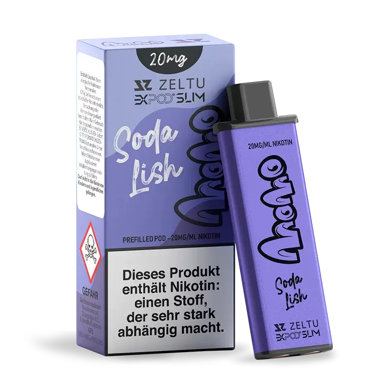EXPOD Slim Prefilled Pod 20mg, Soda Lish flavor in packaging, designed for an enhanced vaping experience.