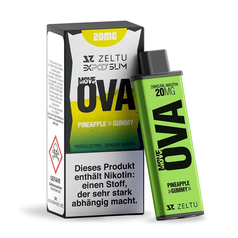 EXPOD Slim Prefilled Pod 2ml OVA Pineapple Gummy 20mg nicotine in packaging.