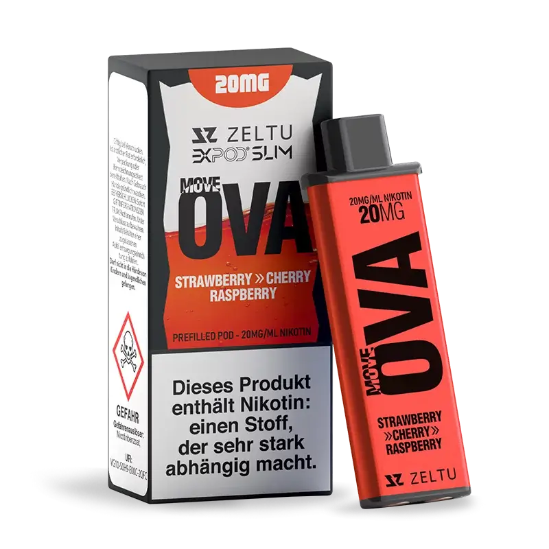 EXPOD Slim prefilled pod with strawberry, cherry, raspberry flavor, 20mg nicotine, 2ml capacity.