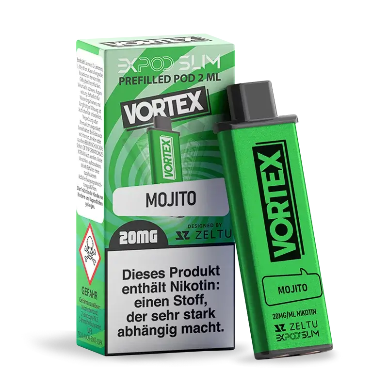 EXPOD Slim Vortex Mojito Prefilled Pod 2ml with 20mg nicotine for a premium vaping experience.