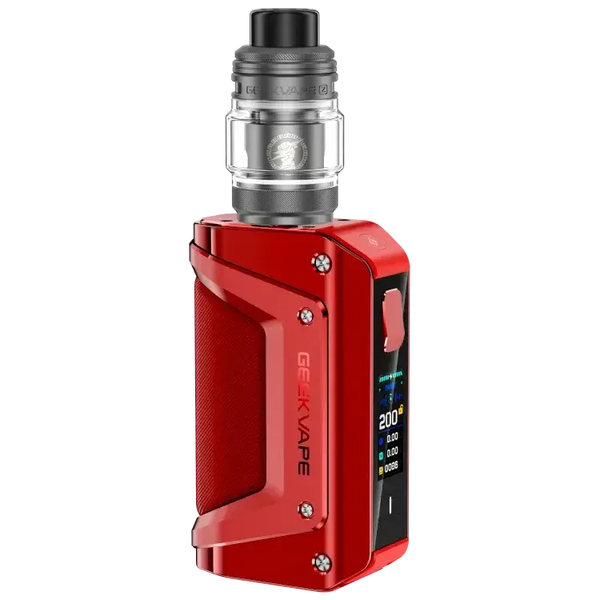 GeekVape Aegis Legend 3 Kit in red with clearomizer, designed for powerful and flexible vaping experiences.