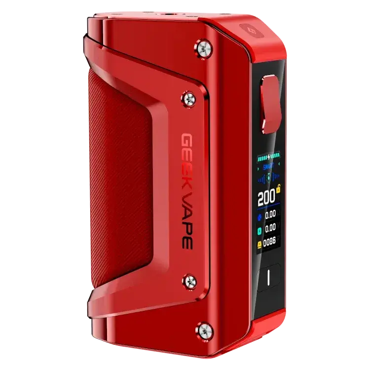 GeekVape Aegis Legend 3 red 200 watt vape mod with customizable settings and rugged design.