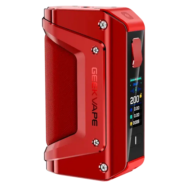 GeekVape Aegis Legend 3 red 200 watt vape mod with customizable settings and rugged design.