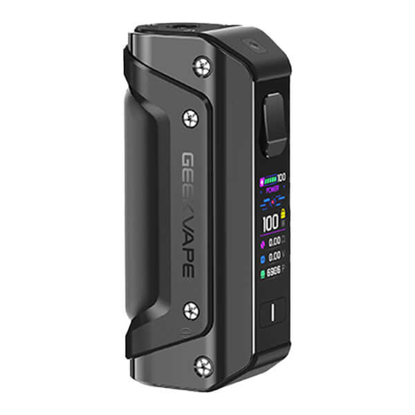 GeekVape Aegis Solo 3 Mod Akkuträger in schwarz mit buntem Display und robustem Design.