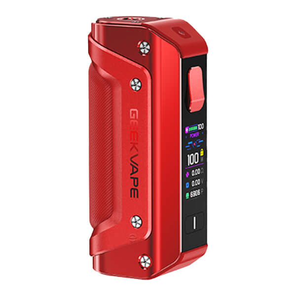GeekVape Aegis Solo 3 Mod in red, compact design with soft-touch grip and LED display.