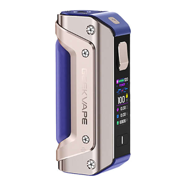 Geekvape Aegis Solo 3 Mod Akkuträger in Blau und Silber, kompakt und robust mit Soft-Touch Oberfläche.