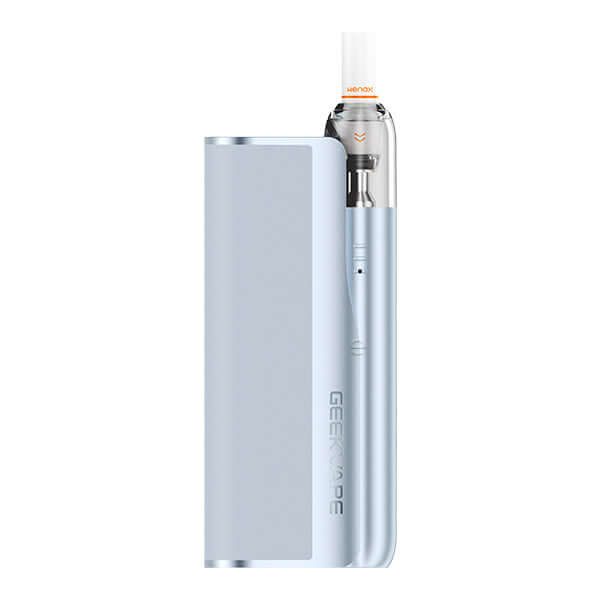 Geekvape Wenax M1 Starter Kit in light blue, featuring slim pen-style vaporizer and power bank.
