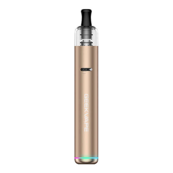 Geekvape Wenax S3 Pod Kit in gold, compact design with MTL features, perfect for on-the-go vaping.