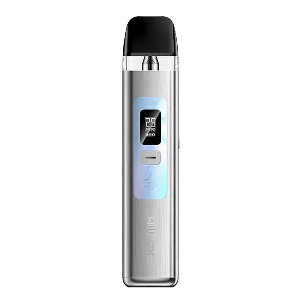 Geekvape Wenax Q Pod Kit in silver finish with digital display and sleek design, ideal for MTL and RDL vaping.