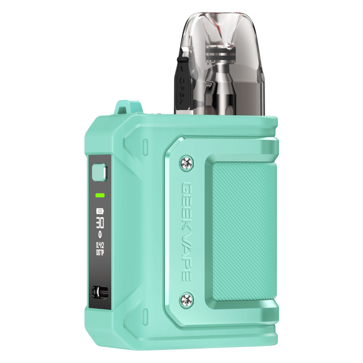 GeekVape Aegis HQ E-Zigarette in mint green, showcasing its sleek design and Open-Pod System features.