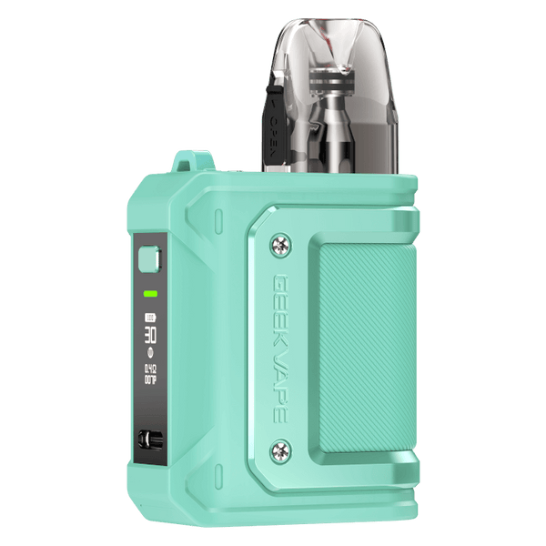 GeekVape Aegis HQ E-Zigarette in mint green, showcasing its sleek design and Open-Pod System features.