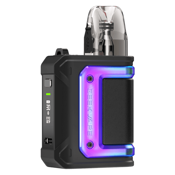 GeekVape Aegis HQ E-Zigarette in sleek black with rainbow LED, offering a powerful vaping experience.