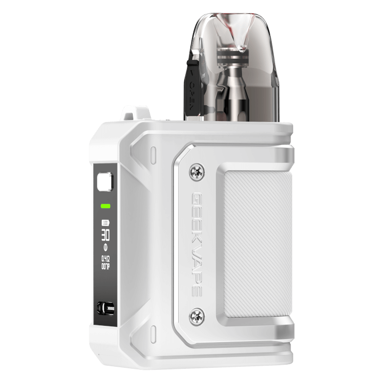 GeekVape Aegis HQ E-Zigarette in white, showcasing sleek design and advanced features for vaping.