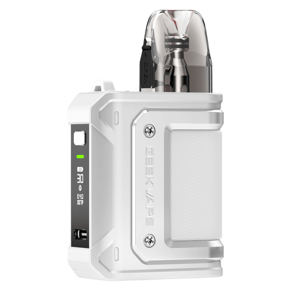 GeekVape Aegis HQ E-Zigarette in white, showcasing sleek design and advanced features for vaping.
