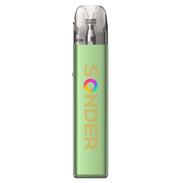 Geekvape Sonder Q2 E-Zigarette in green with vibrant logo, compact design for powerful vaping experience.