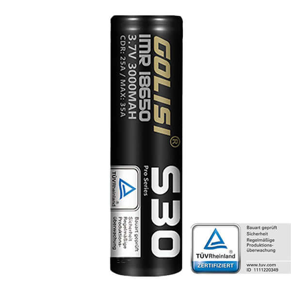 Golisi S30 18650 Akku, 3000mAh, 35A, ideal für E-Zigaretten und Hochstromanwendungen.