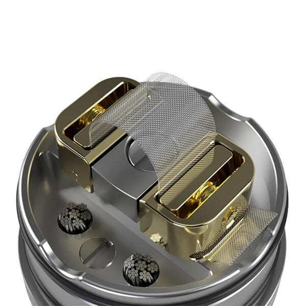 Detailansicht des IMIST Simurg V2 RTA Wickeldecks mit Mesh-Coils und präziser Airflow-Kontrolle.