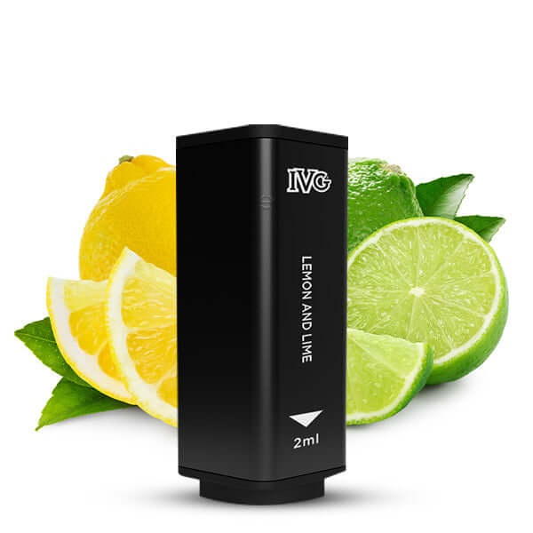 IVG 2400 Prefilled Pod - Lemon and Lime flavor with citrus fruits in the background, 2ml capacity.