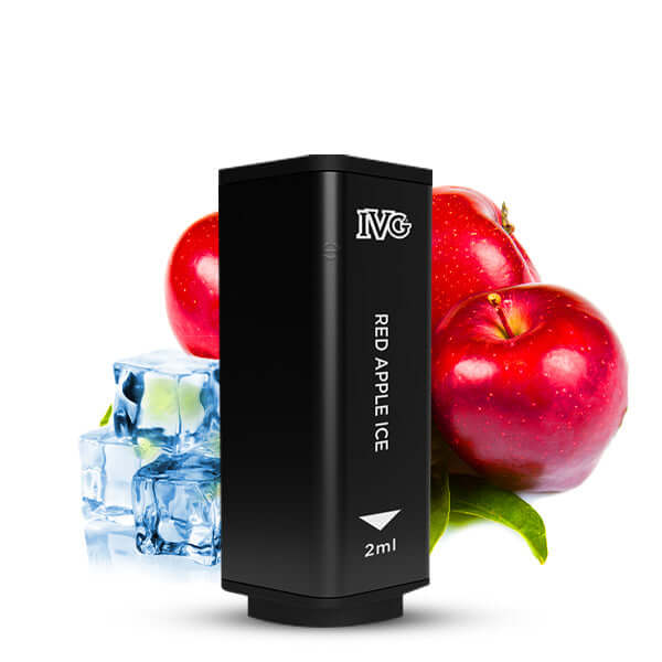 IVG 2400 Prefilled Pod - Red Apple Ice flavor with ice cubes and red apples, 2ml capacity.