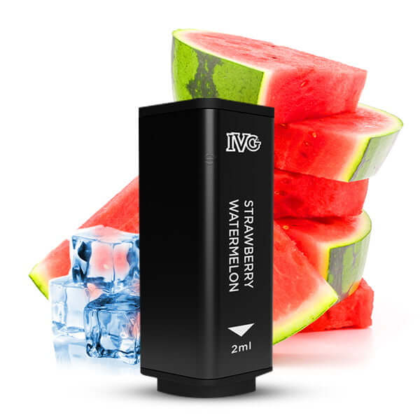 IVG 2400 Prefilled Pod with Strawberry Watermelon flavor and ice cubes, designed for ultimate vaping experience.