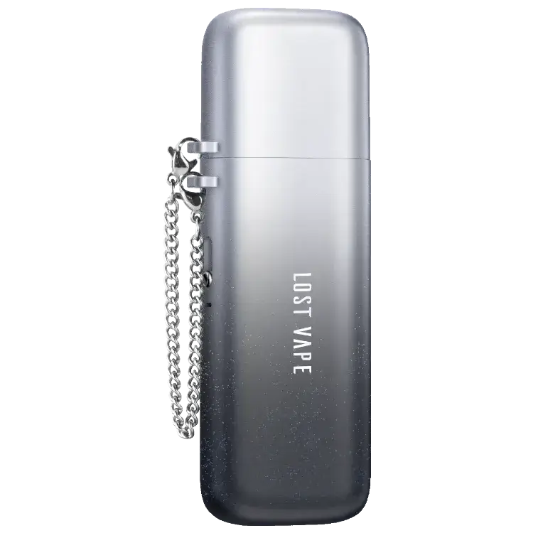 Lost Vape Ursa Cap E-Zigaretten Set in sleek design with metallic finish and chain attachment.