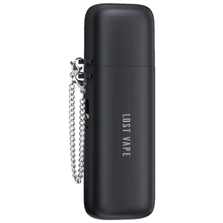 Lost Vape Ursa Cap E-Zigaretten Set in sleek black design with a chain for portability.