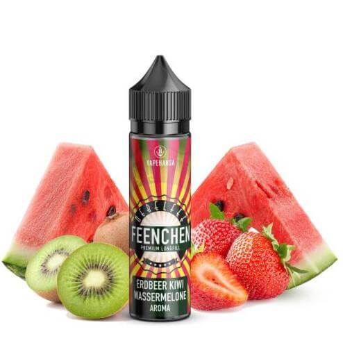 Nebelfee Feenchen Erdbeer Kiwi Wassermelone Aroma mit frischen Früchten im Hintergrund.