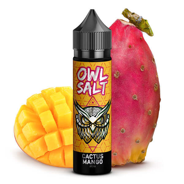 OWL Salt Cactus Mango Longfill Aroma bottle with diced mango and prickly pear fruit, tropical flavor blend.