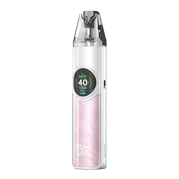OXVA NeXlim Pod Kit in white and pink, featuring a 1500mAh battery and 40W power for MTL and RDL vaping.