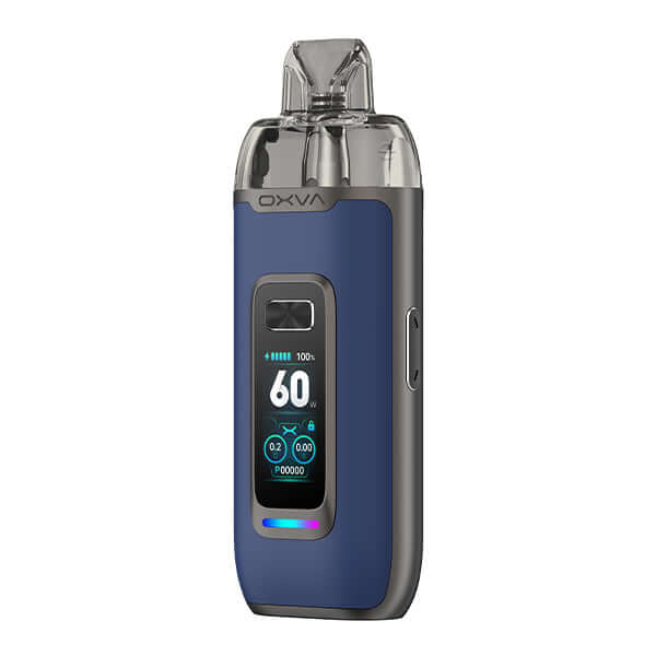 OXVA VPRIME Pod Kit in blue, featuring 2600 mAh battery and 3D color display for powerful vaping.