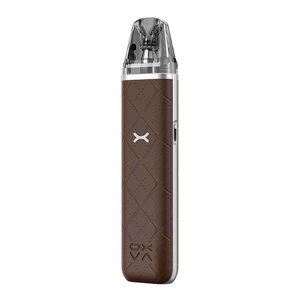 OXVA Xlim Go Pod Kit in brown color, compact design for MTL and RDL vaping, featuring ergonomic grip.