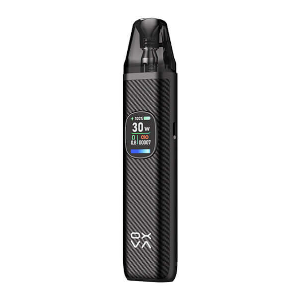 Oxva Xlim Pro 2 Pod Kit in sleek black design with LED display, showcasing compact and modern vaping technology.