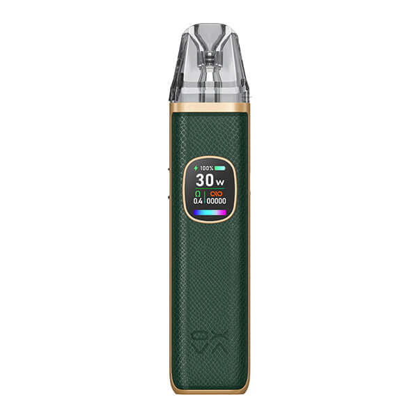Oxva Xlim Pro 2 Pod Kit in green, sleek design with advanced display and features, compact vaping device.
