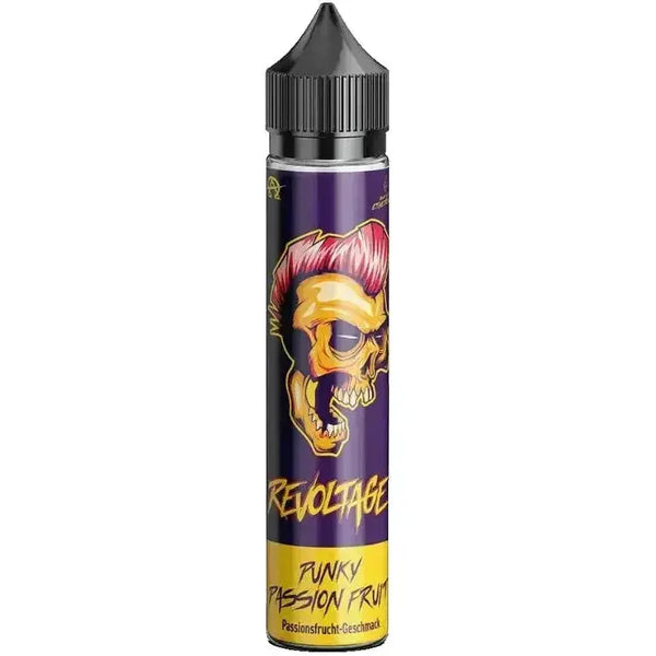 Revoltage Punky Passion Fruit aroma bottle for E-Zigarette, vibrant design, tropical flavor experience.